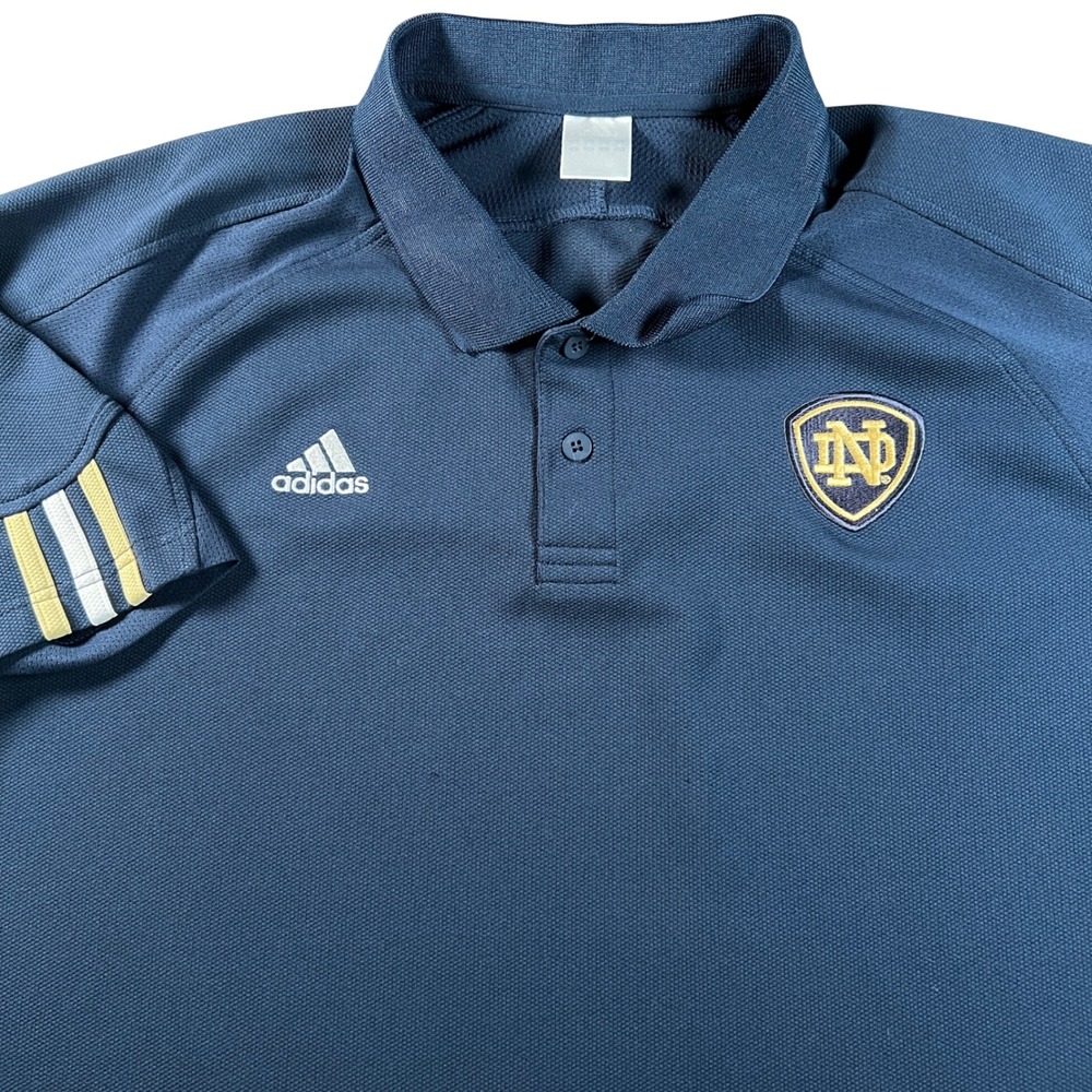 Notre Dame Fighting Irish Adidas Polo Shirt Mens XL Navy Short Sleeve Raglan